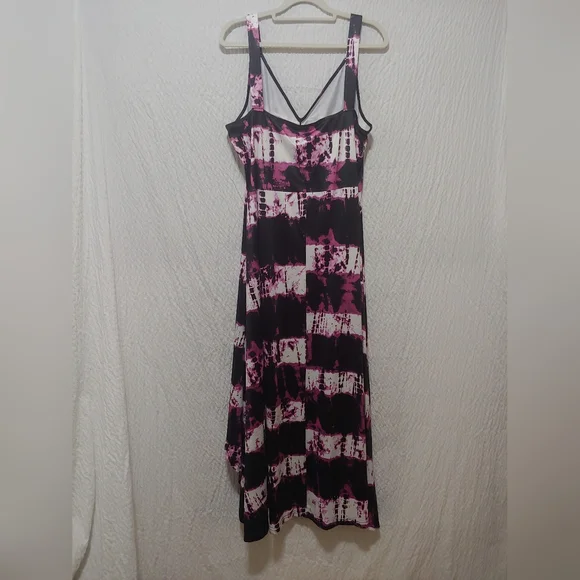 🛍️3/$10🛍️ Black and Pink Tiered Asymmetrical Sundress L - Picture 5 of 6